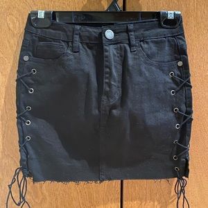 Black Lace-Up Mini Skirt